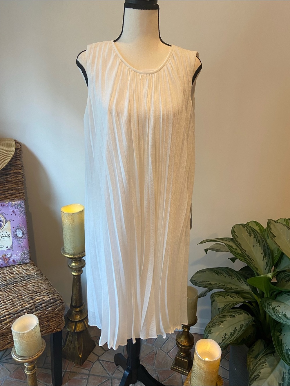 Maggy London Ivory Pleated Midi Dress